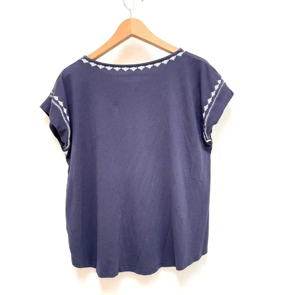 J. JIll Pure Jill Embroidered Cap Sleeve Tee Shirt Boho Blue Gray Size MP - Picture 3 of 10
